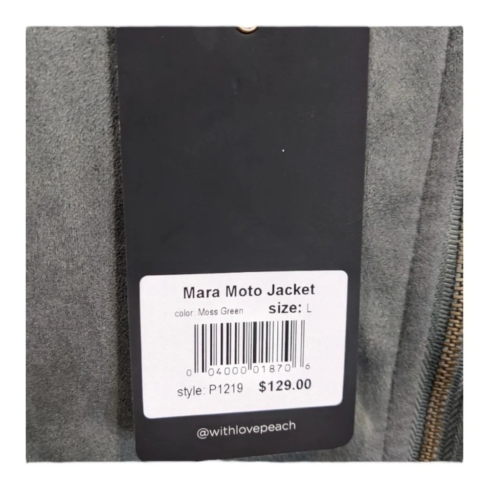 Peach Mara Moto Full Zip Vegan Suede Jacket in Moss Green NWT - Picture 5 of 7